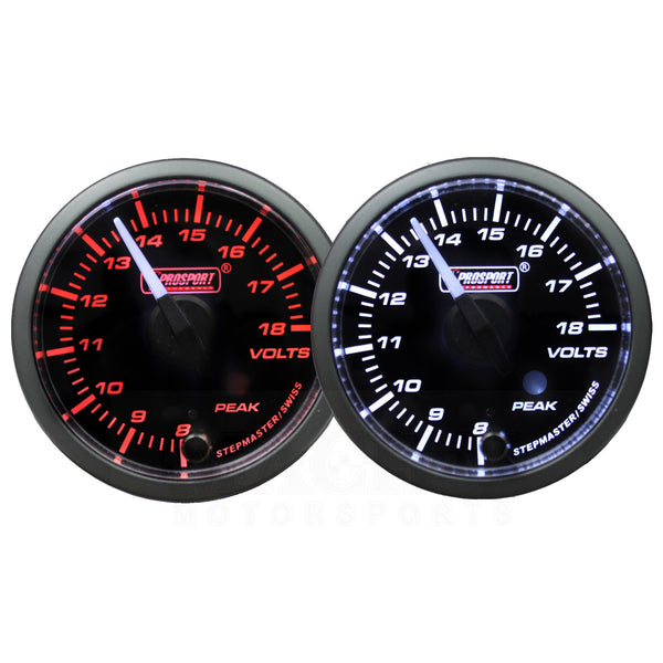 Prosport 52mm Premium White Pointer Amber/White Volt Gauge