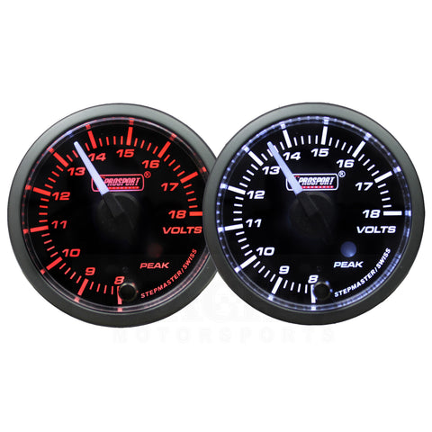 Prosport 52mm Premium White Pointer Amber/White Volt Gauge