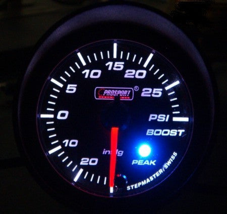 Prosport Premium Peak/Warning Boost Gauge - 52mm Green/White